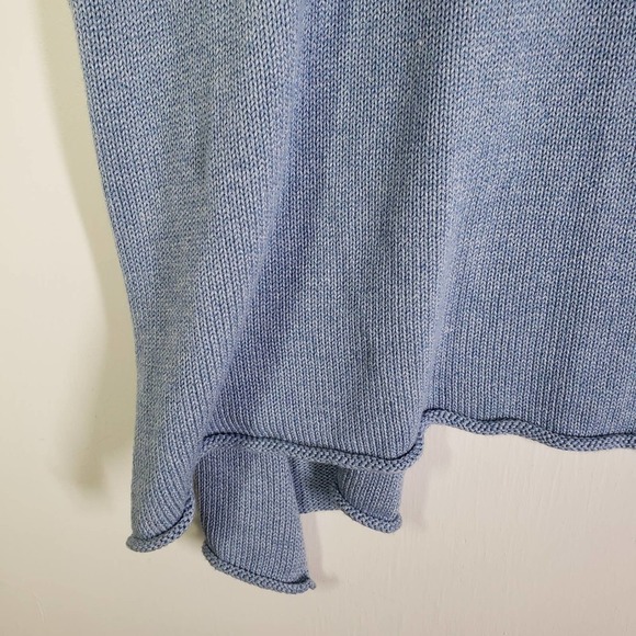 Eskandar Open Front Tabard Sweater Knit Cardigan Wrap Shawl OS Blue Cotton - Picture 5 of 9